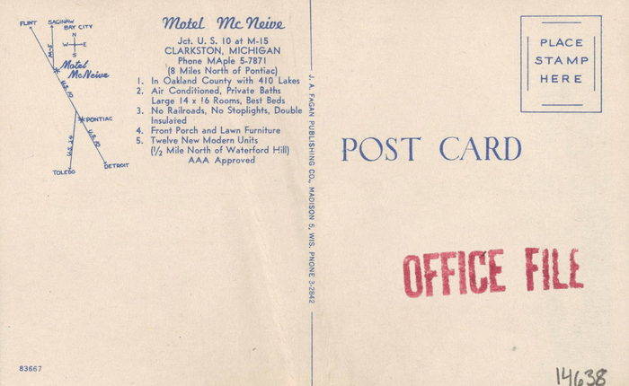 Motel McNeive (Oakland Motel) - Old Postcard